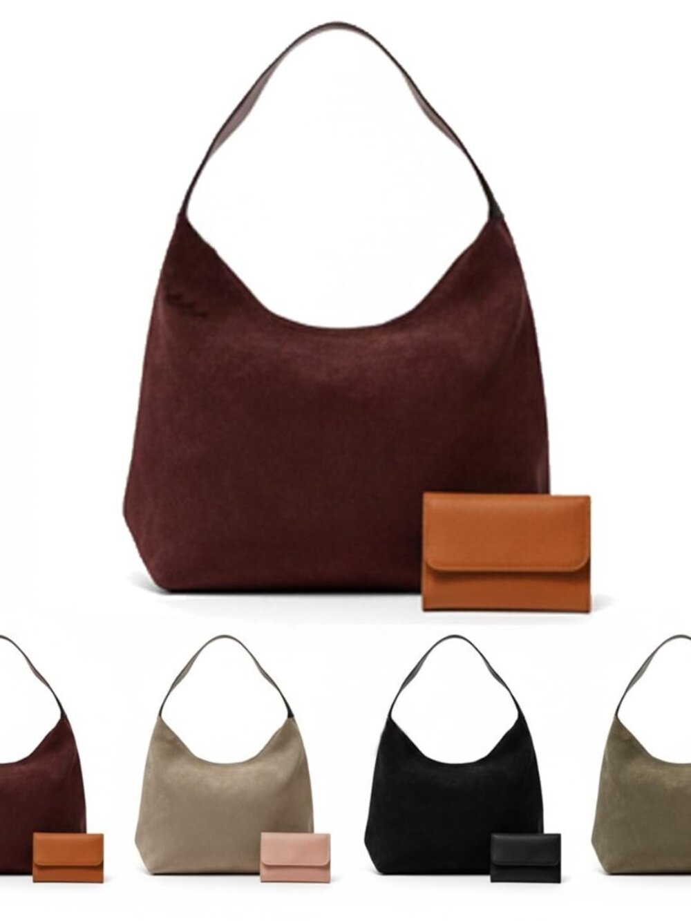 Suede Hobo Tote Bag – Faux Suede Shoulder Handbag with Free Wallet, Large